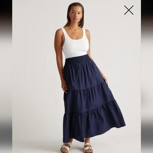 Quince 100% Organic Cotton Poplin Tiered Maxi Skirt Medium Navy